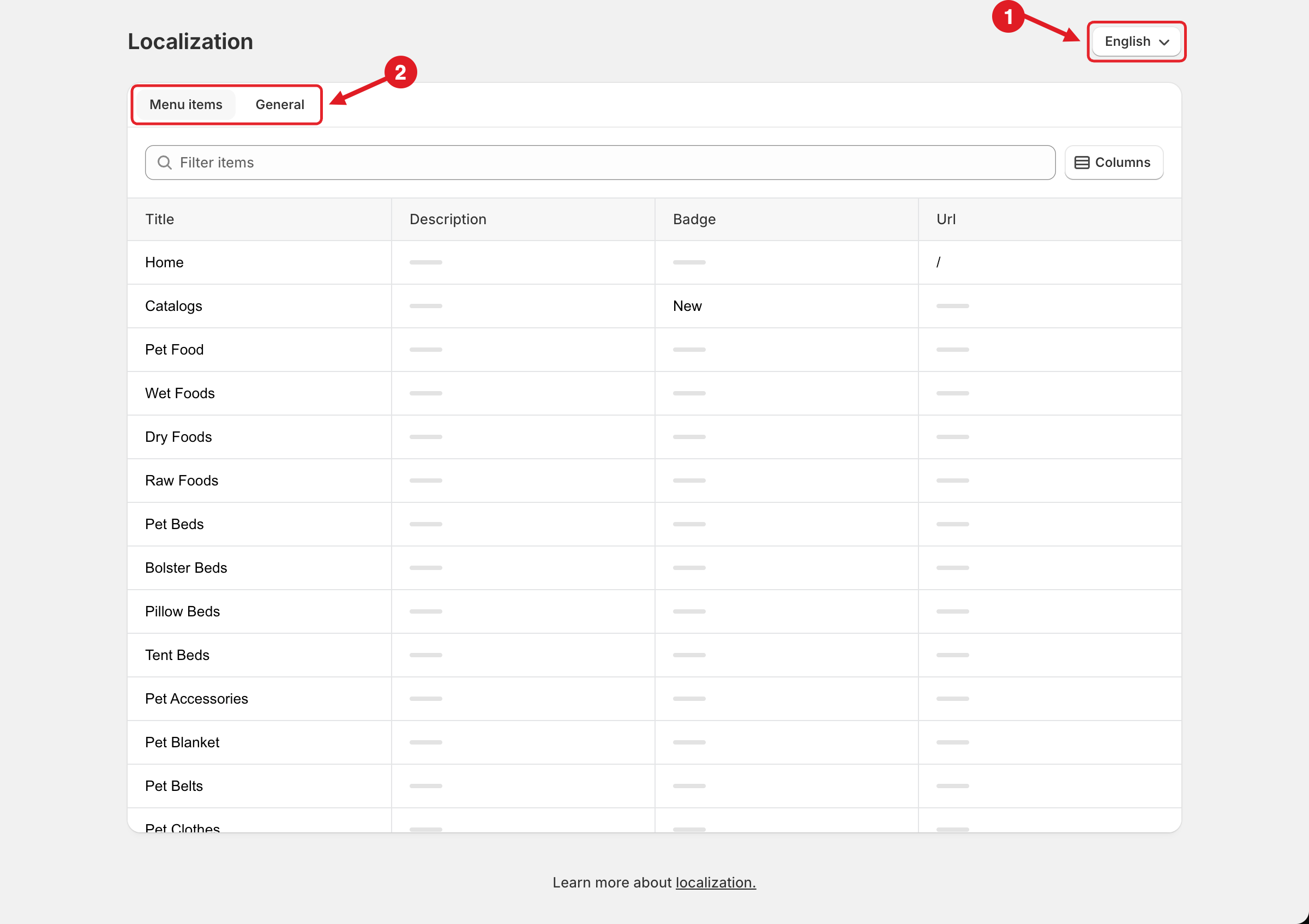 Localization page