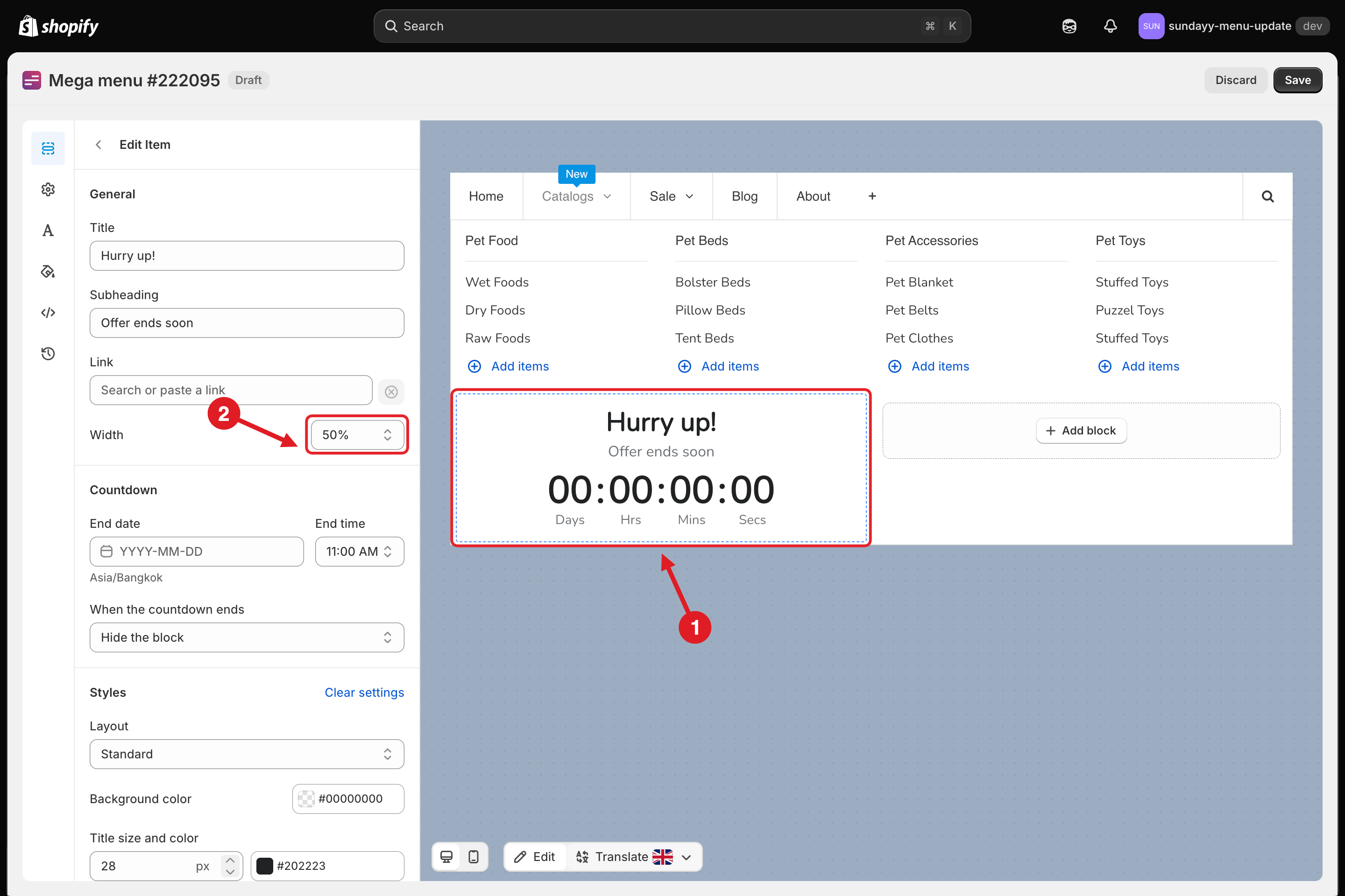 Countdown block in the editor