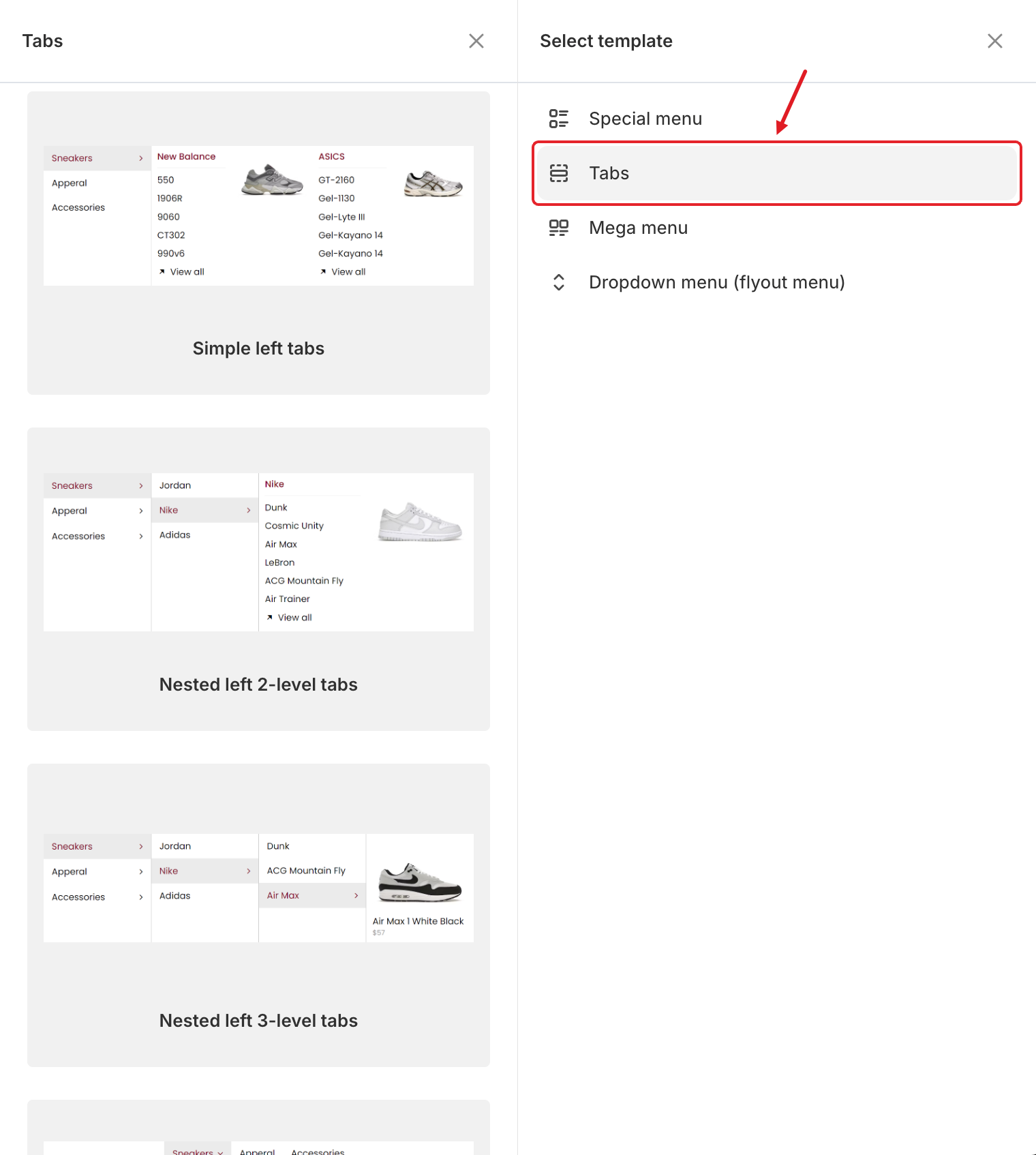Tab templates