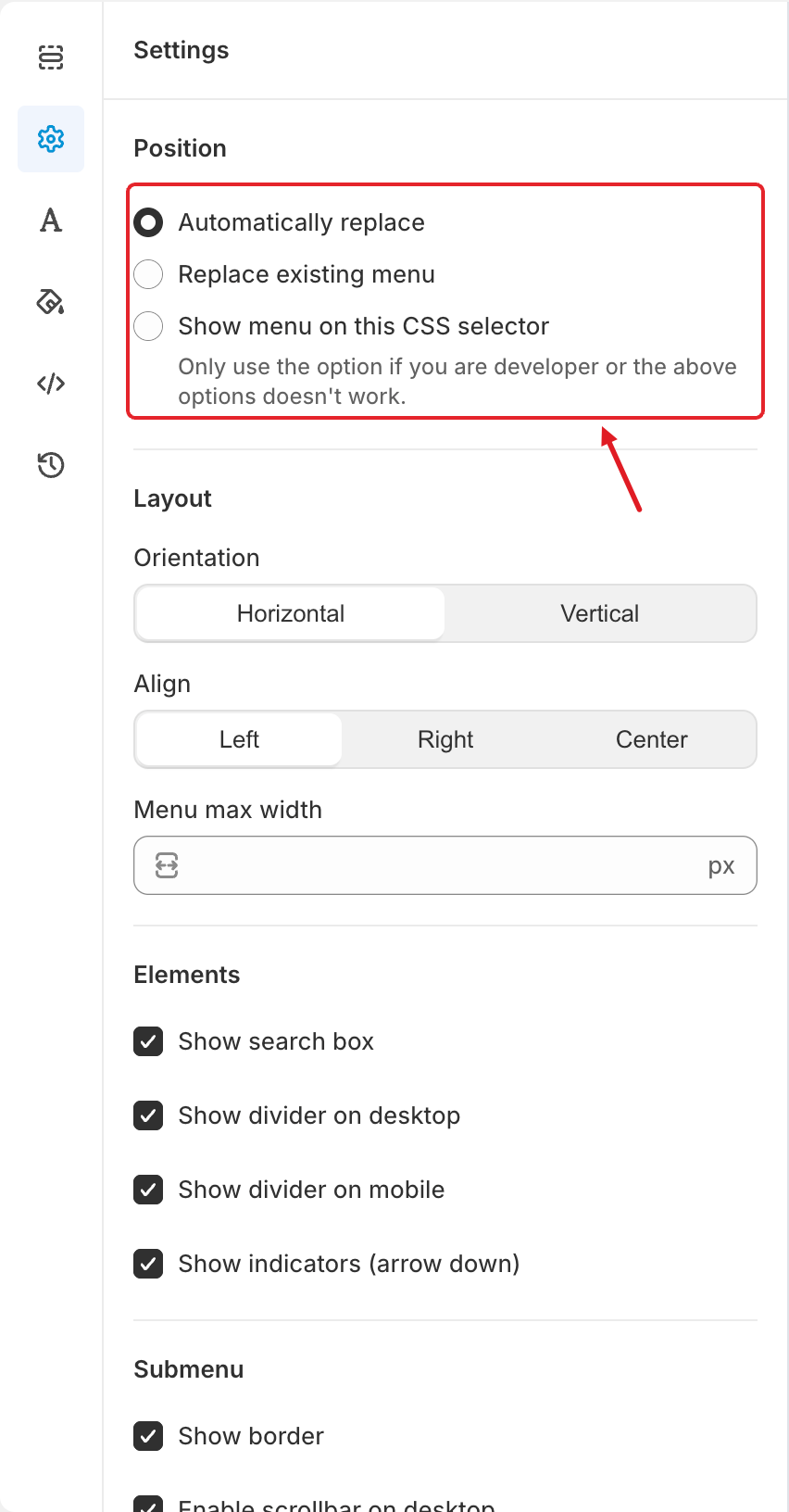 Position settings