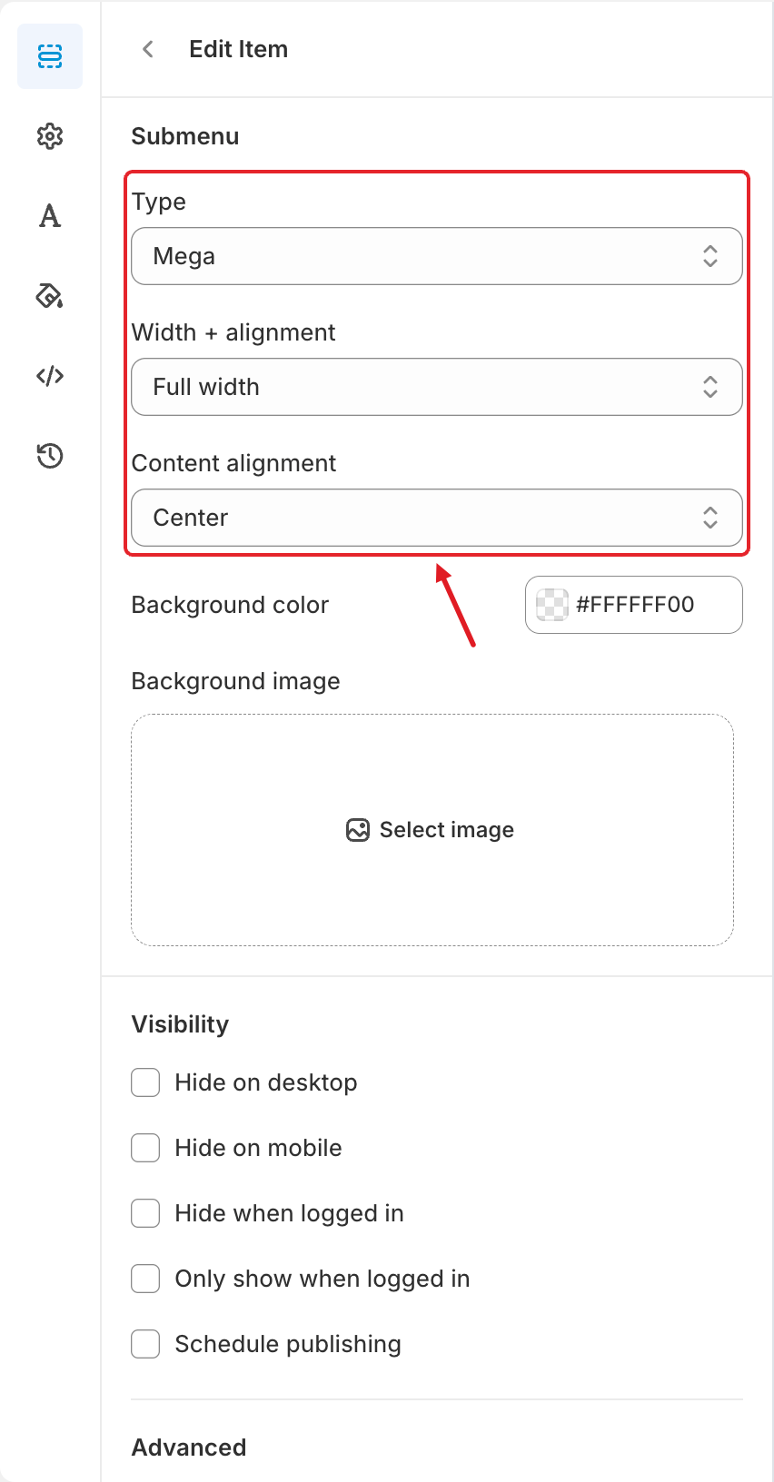 Submenu settings