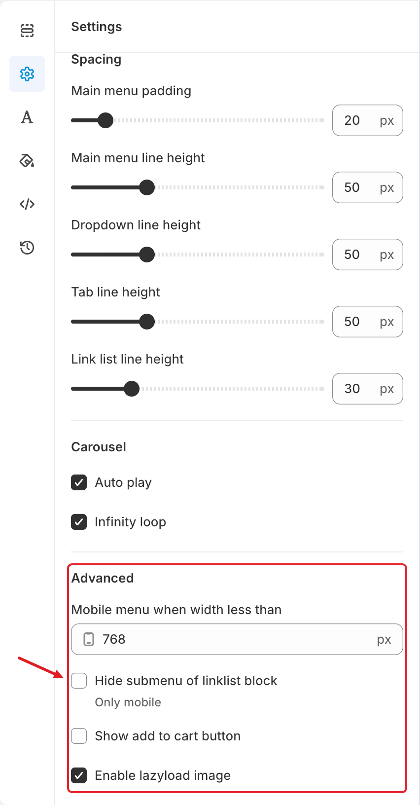 Advanced settings