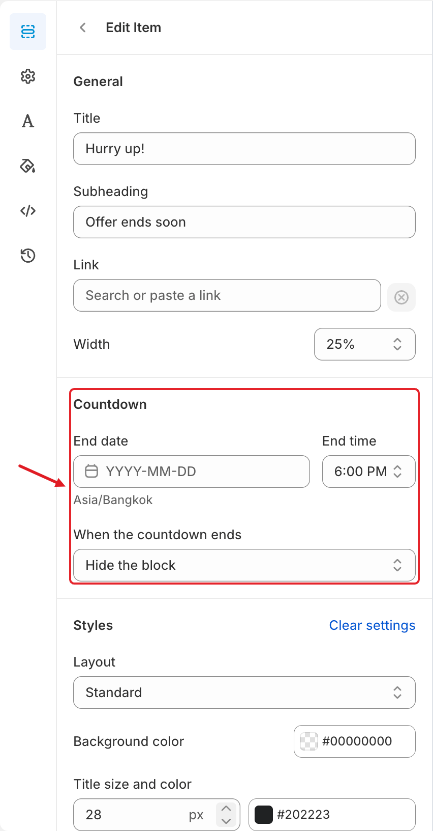 Countdown section