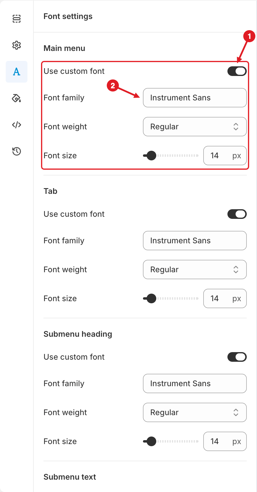 Font settings