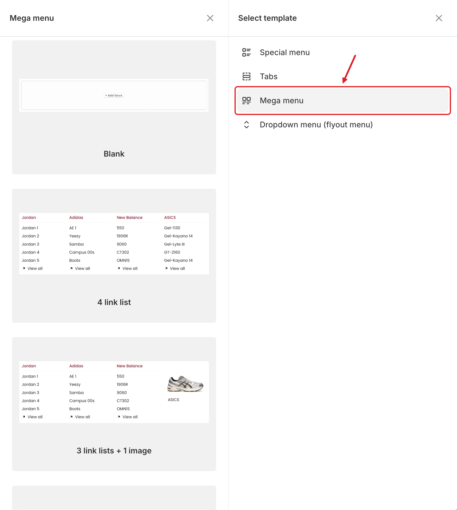 Mega menu templates