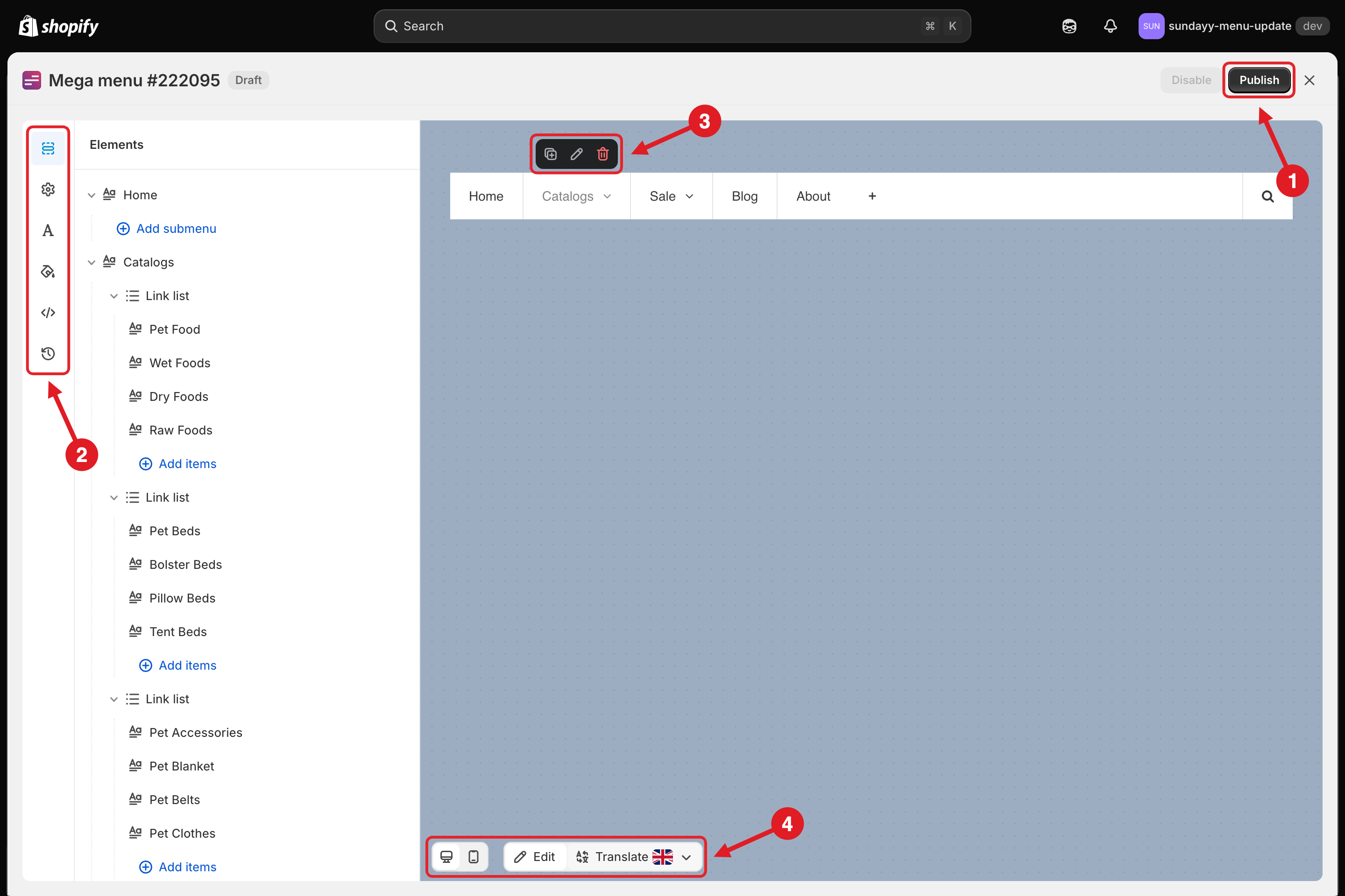 Menu editor