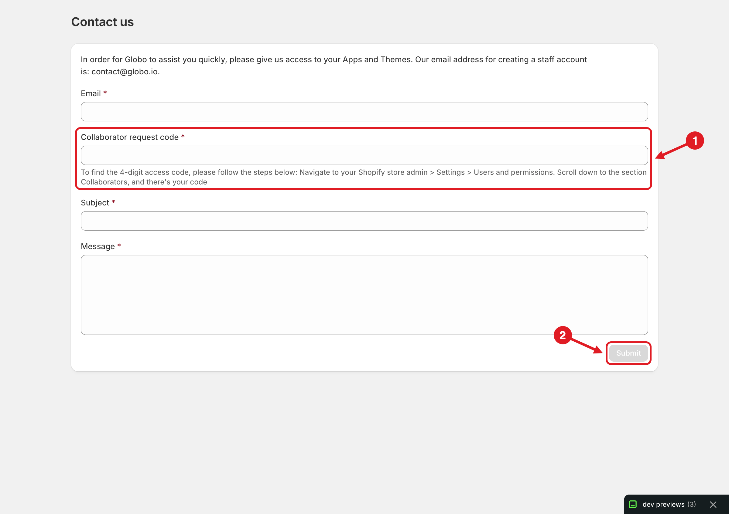 Contact page