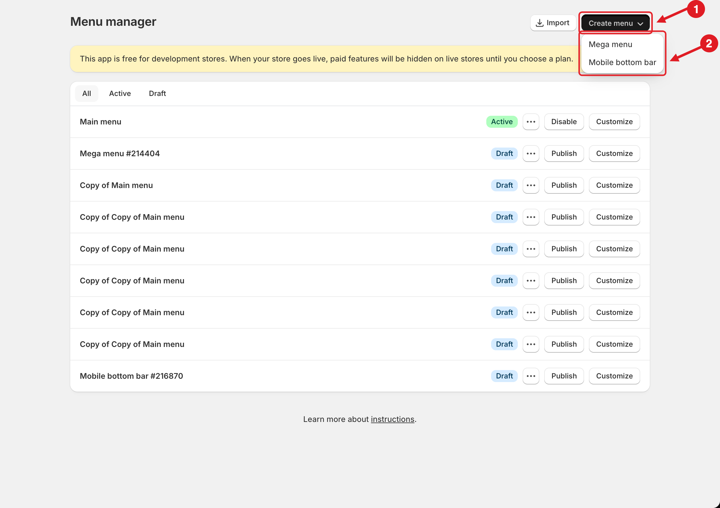 Create menu dropdown