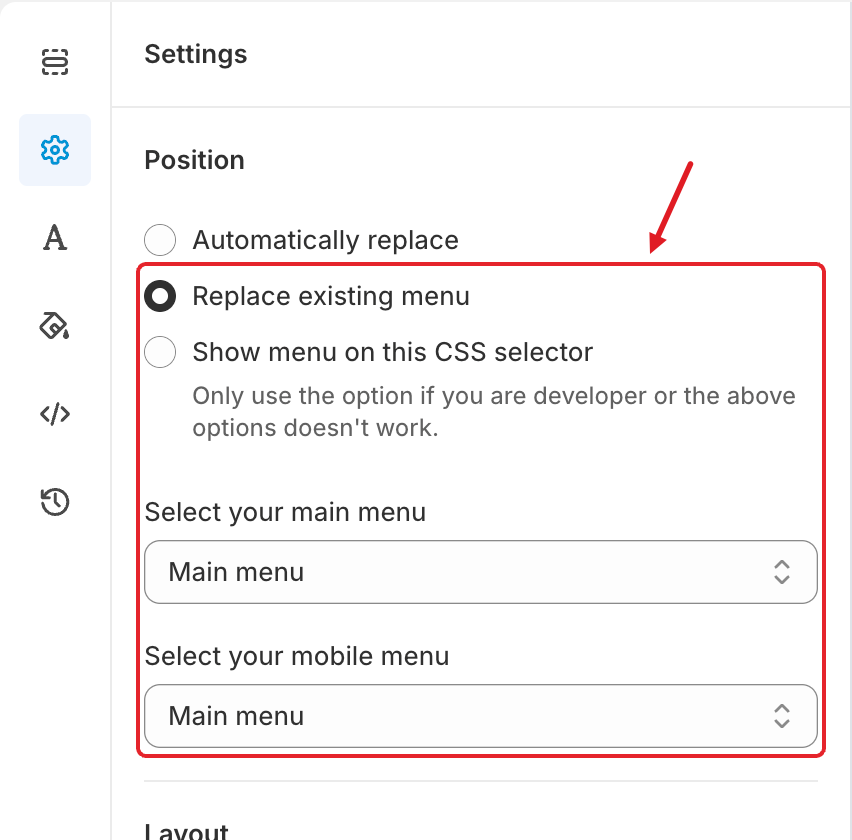 Replace existing menu