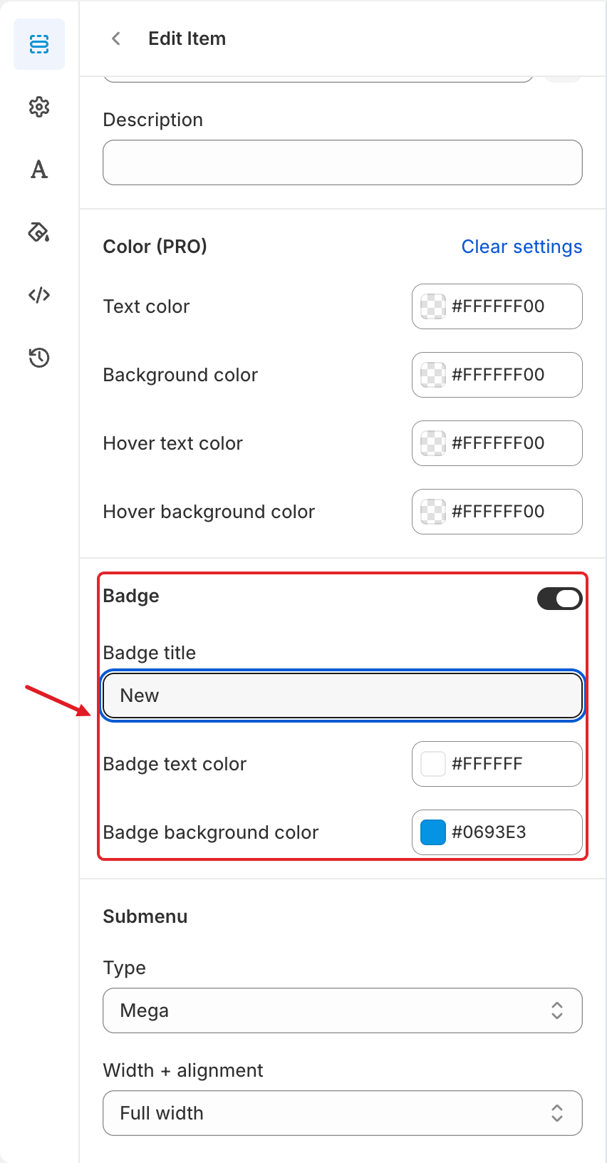 Badge settings
