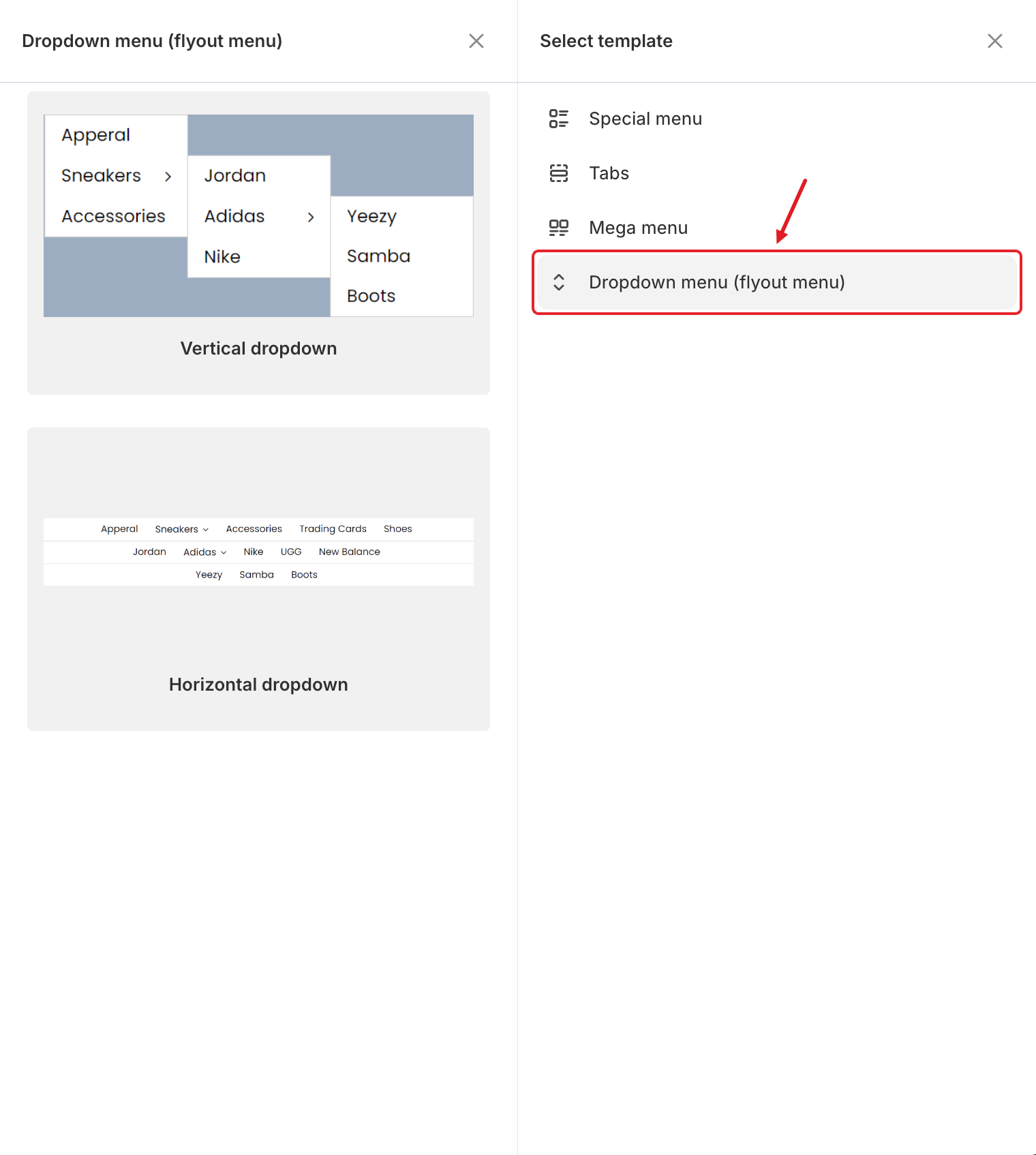 Dropdown templates