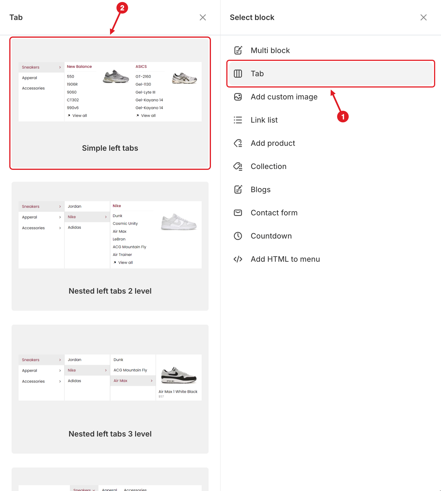 Tab layouts