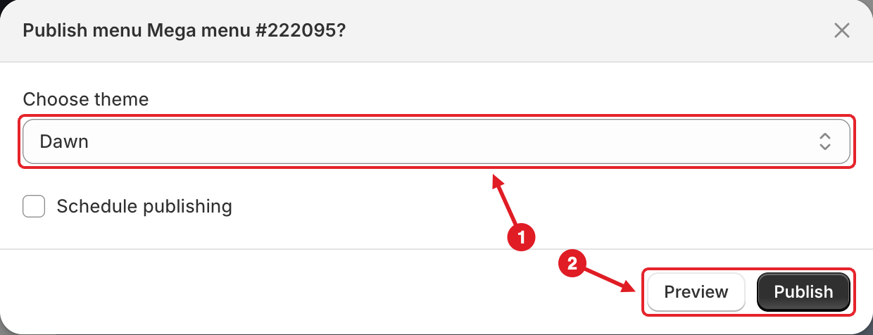 Publish dialog