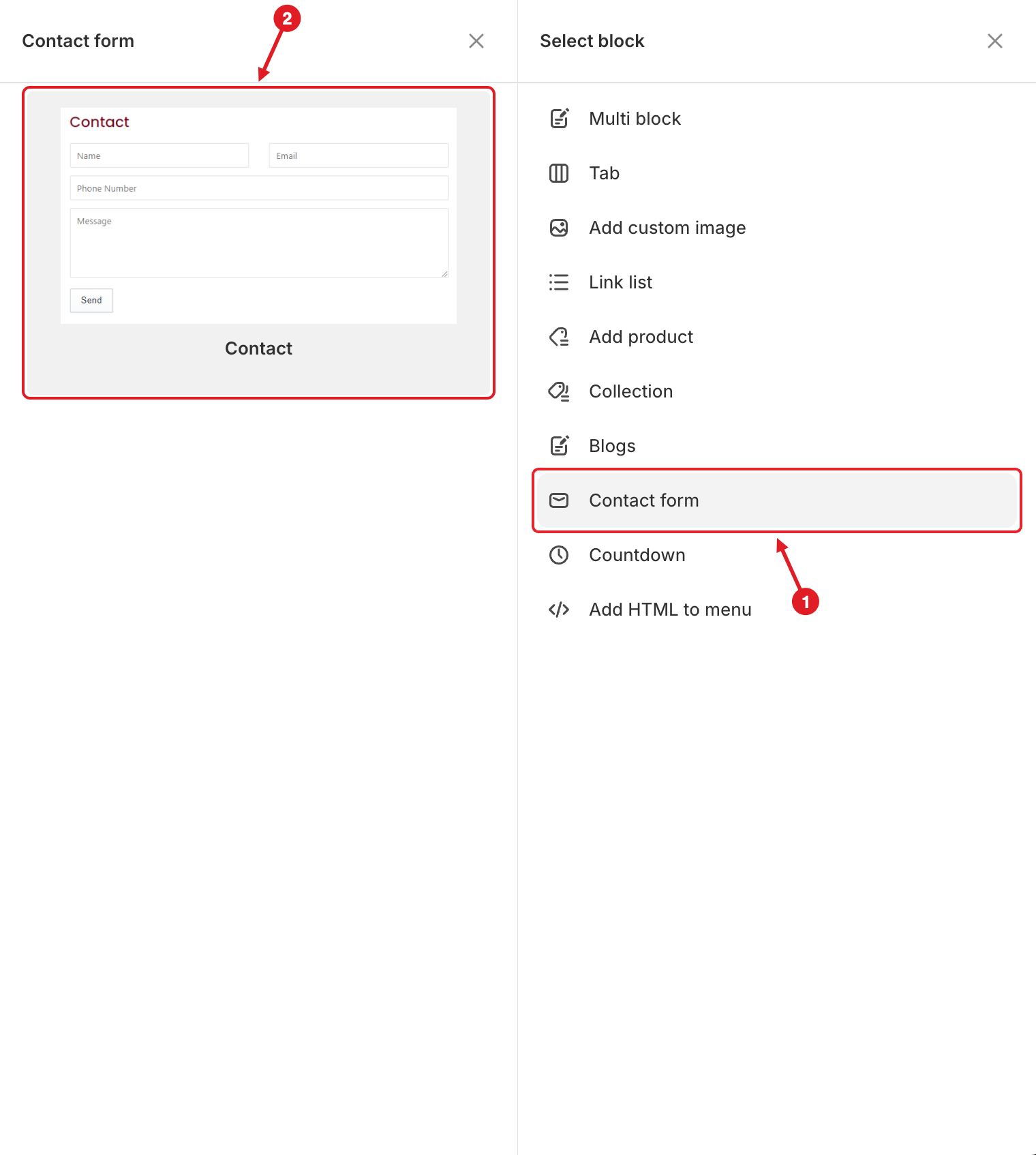 Contact form block